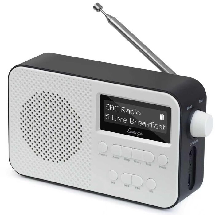 Портативний цифровий радіоприймач LEMEGA PR2-Max DAB+/FM з Bluetooth 5.3, живлення від батарейок AA, чорний