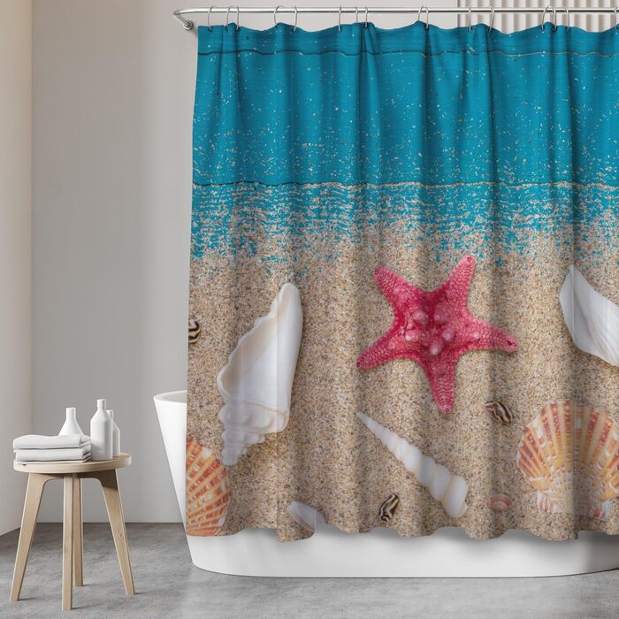 Штора для душу Red Star 180x200 см, водонепроникна, з кільцями (12 шт.), антибактеріальна, з малюнком для ванни та душу, сертифікат Öko-Tex