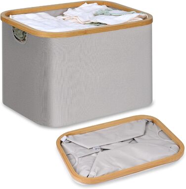 Efluky Foldable Laundry Basket 50L, Bamboo Fabric Foldable Storage Basket, Collapsible Storage Basket, Laundry Baskets for Bedroom Bathroom (Light Grey)