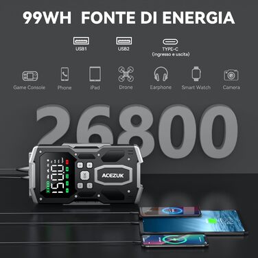 Портативний пусковий пристрій для автомобіля з повітряним компресором 8000A/150PSI (12V, для бензинових та дизельних двигунів) з LCD-дисплеєм M03