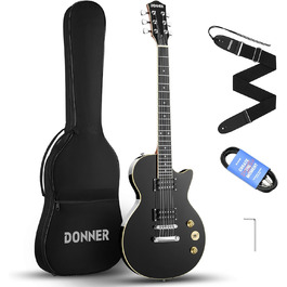 Електрогітара Donner Set LP-стиль 39 дюймів (Чорний) з чохлом, ременем та кабелем
