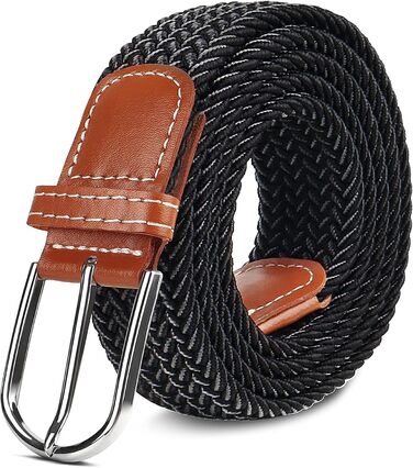 Багатокольоровий тканинний еластичний ремінь для жінок та чоловіків, плетений гольф-ремень, для джинсів, спортивних штанів, темно-зелений (розмір поясу 38'-42') (чорний та білий, для розміру поясу 32'-37')