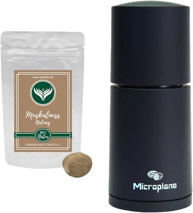 Spice Mill/Nutmeg Mill black-black set with 1 x sample pack of Azafran Nutmeg