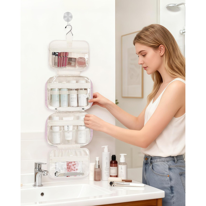 Narwey Косметичка для дівчаток з сіткою, велика, зелено-сіра, з смугами, модель Y