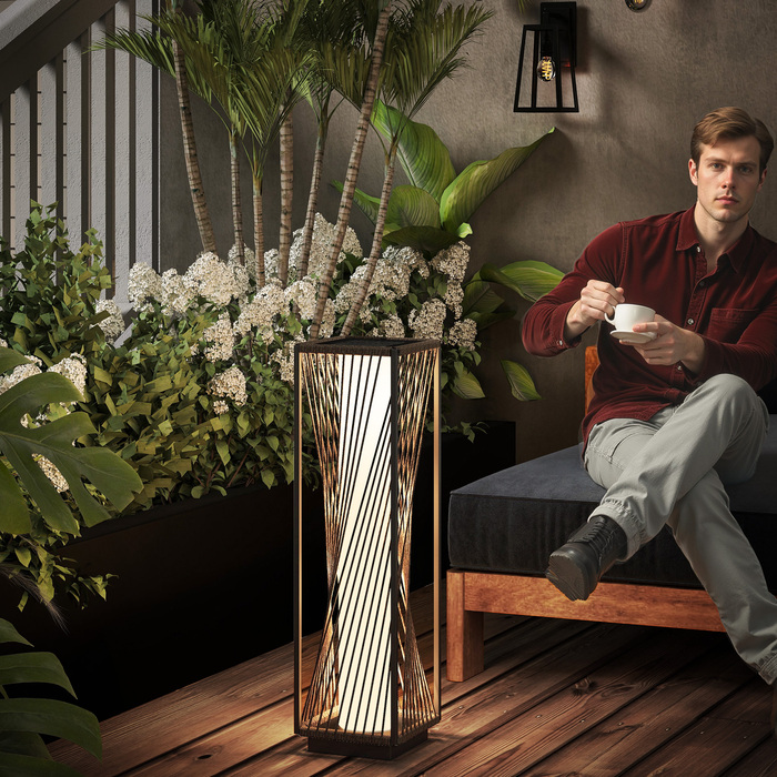 Outsunny Solar Standing Lamp with Light Sensor, 25 LED Lights, Boho Style, IP44 Waterproof, Black+Gray