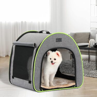 Кія для собак Petsfit: складана переноска для маленьких собак, котів та кроликів. Зручна переноска для дому, транспортування та сну. З анти-відкривачем та плюшевою подушкою, сіра, S