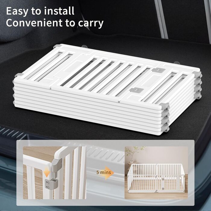 Вольєр для цуценят Gupamiga, розкладний вольєр для собак з дверцятами, білий (178x178 см), 8 шт.