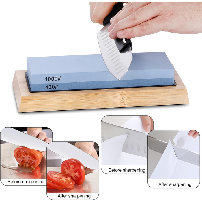 Набір для заточування ножів Aoresac: професійний шліфувальний камінь з різною зернистістю (400/1000/3000/8000) з неслизькою основою, камінь для заточування площини, кутовий шаблон, брусок для полірування. У подарунковій коробці