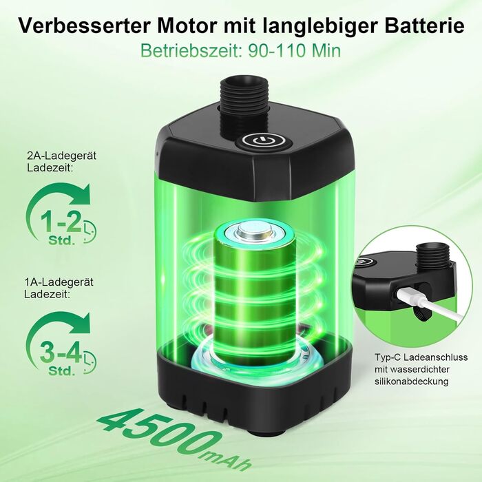 Портативна електродушова система Campingdusche з акумулятором 4500mAh, IPX7, дисплей, для кемпінгу, відпочинку на природі, автомийки, зелена