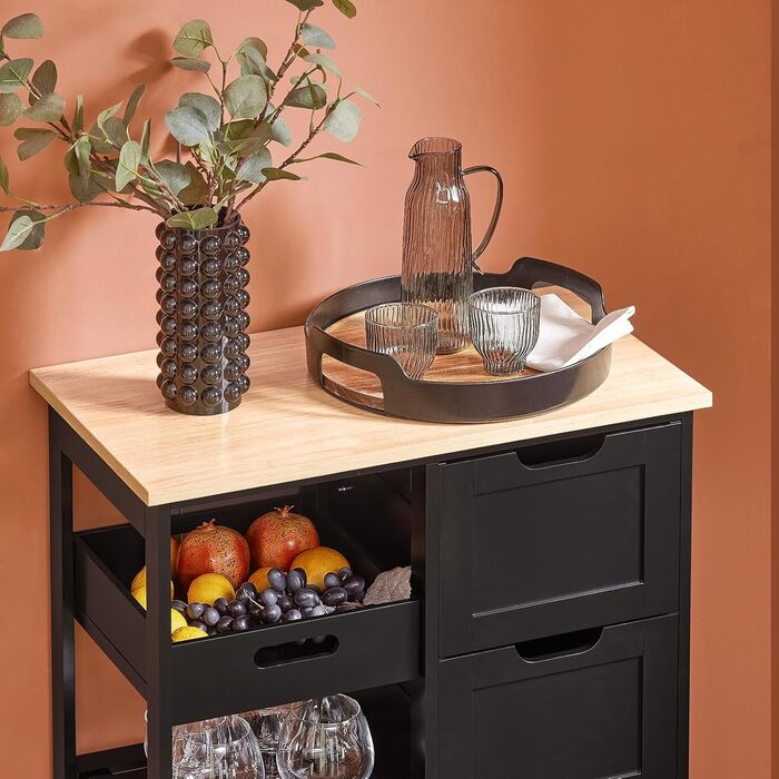 SoBuy Rolling Kitchen Cart with 2 Removable Shelves and 1 Tray - White/Black