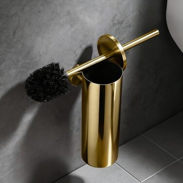 EXLECO Щітка для унітазу з нержавіючої сталі з змінною щіткою, підставка, аксесуари для ванної кімнати, золото