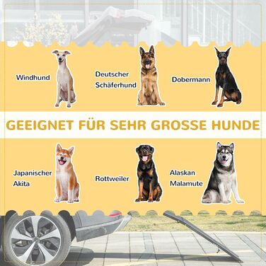 Рампа для собак PawHut - складана авторампа для домашніх тварин 158 см. Ідеально для великих собак до 40 кг, з антиковзким покриттям та ручкою. Підходить для LKW, SUV, високих ліжок. Чорний колір.