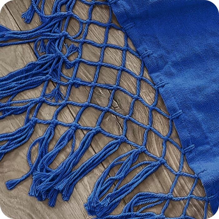 Гамак KRUMAD 260 см, до 250 кг, водостійкий, бавовна-поліестер, для саду, балкону, кемпінгу, з дерев'яними розпірками та сумкою (Синій, 150x200 см)