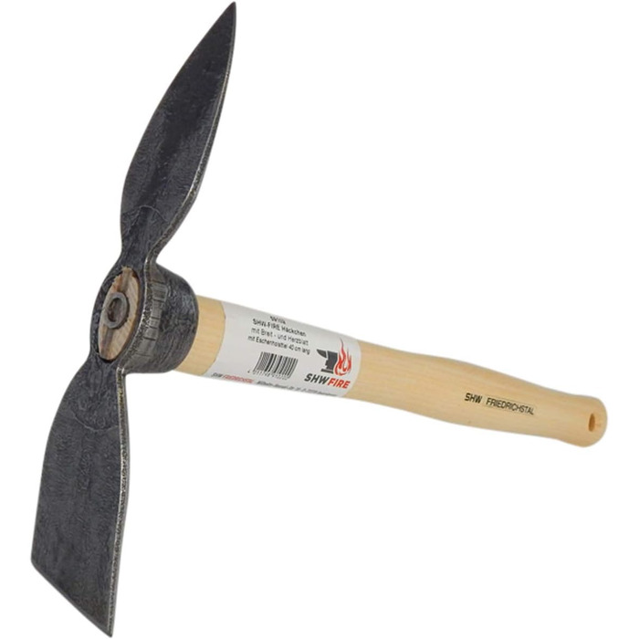 Hand hoe, sturdy forged hoe for the garden, wide and heart-shaped blade, 40cm short ergonomic handle from SHW-FIRE
