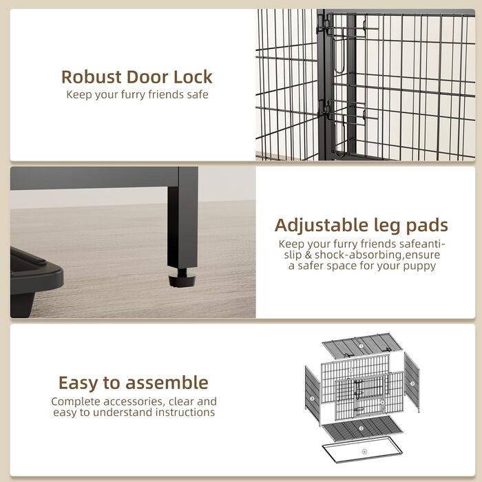Клітка для собак VOWNER, міцна, 93x56x60 см, для малих та середніх порід, 3 двері, знімні двері та піддон, чорна