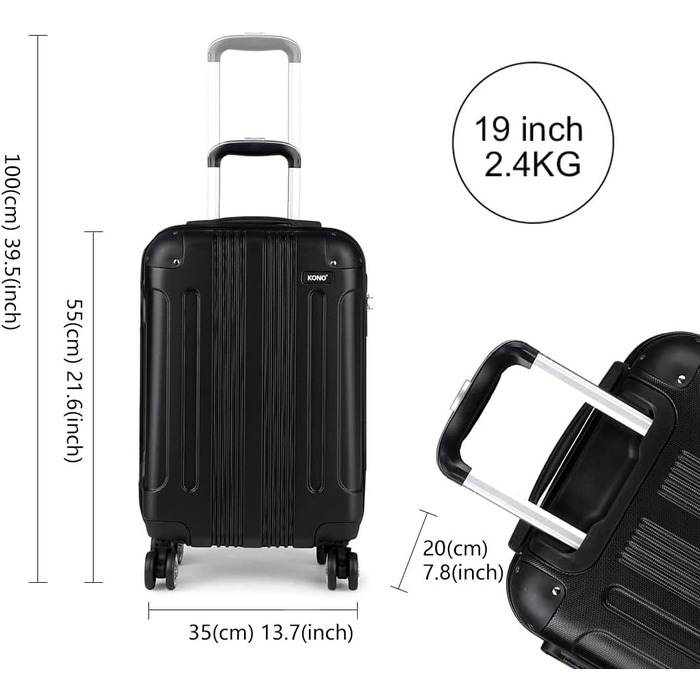 Набір валіз KONO Zwillingsrollen 3шт. (M-L-XL) з ABS-пластику, чорний