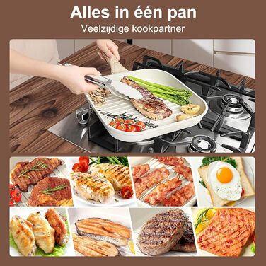 GiPP Гриль-сковорода 28x28 см для стейків, алюмінієва з гранітним антипригарним покриттям, індукція, без PFOA, для всіх плит, біла