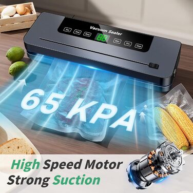 Вакуумний пакувальник 6-в-1 з цифровим LED-дисплеєм та 30 см зварювальною лінією, 50 шт. вакуумних пакетів, зовнішній шланг, для сухих та вологих продуктів, срібла