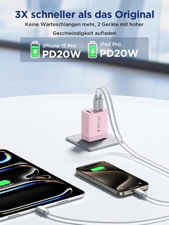 Двопакет USB-C зарядний пристрій Aioneus 4 порти, 40W, PD 3.0, для iPhone, Samsung та інших телефонів (рожевий)