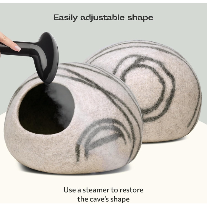 Ліжко для котів Meowfia з мериносової вовни - ручне філцування, екологічне, м'яке, тепле взимку та прохолодне влітку, стильний дизайн, сірий світлий колір, розмір M