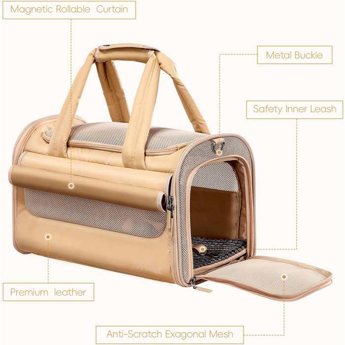 Транспортна переноска для собак та котів, Khaki M: водонепроникна, з антиковзною підкладкою та захистом від вітру