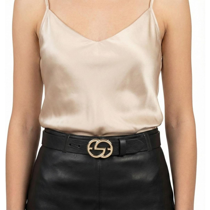 Жіночий шкіряний ремінь Beltinger Emil 3 см, бежевий з золотою пряжкою, 85 см (загальна довжина 100 см)