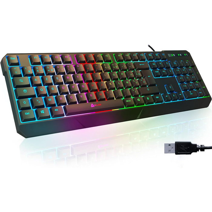 KLIM Chroma: Бездротова ігрова клавіатура AZERTY (USB) - Чорна, RGB, Водостійка, Ергономічна