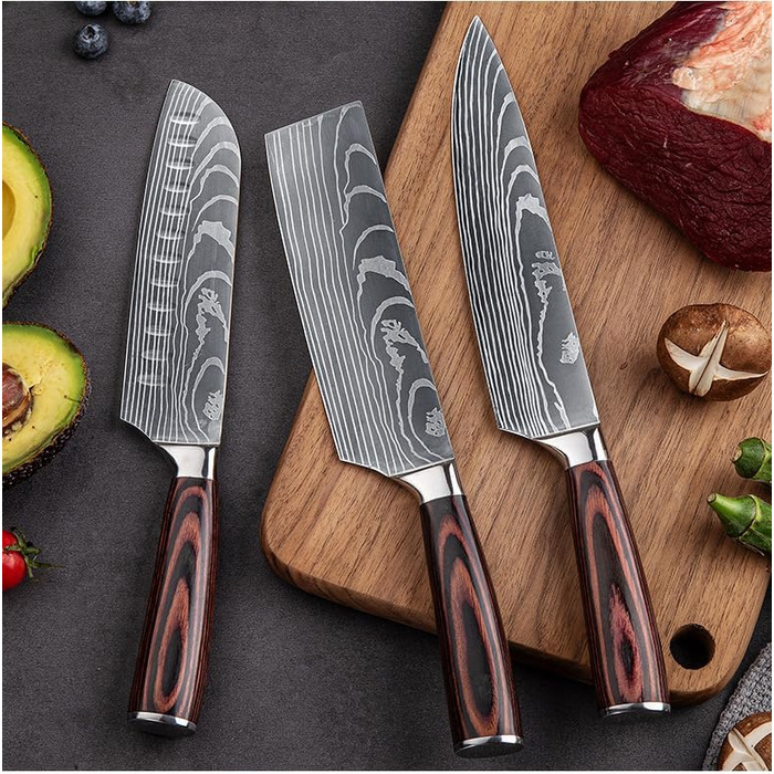 Ніж Santoku Kitory 17 см, кухонний ніж для нарізки, ергономічна ручка, подарункова коробка та захист леза
