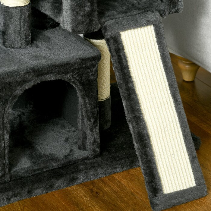 PawHut Sisal Kratzbaum до 30 кг котячий будиночок з сизалевою колоною, дряпальною дошкою, плюшем темно-сірого кольору для активних котів