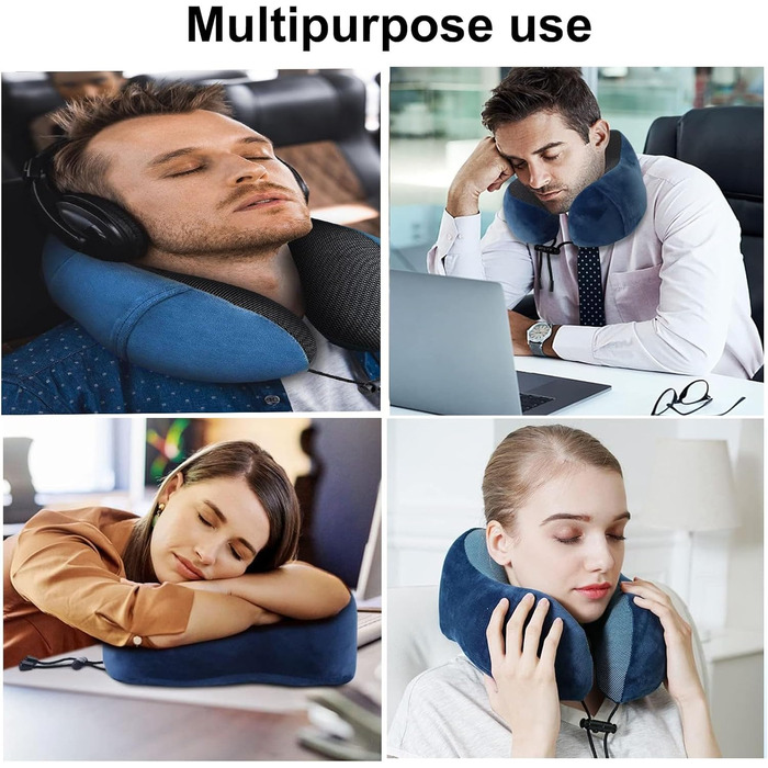 Подушка для шиї у літак, подорожі: Memory Foam, ергономічна, для автомобіля, офісу (Блакитний)