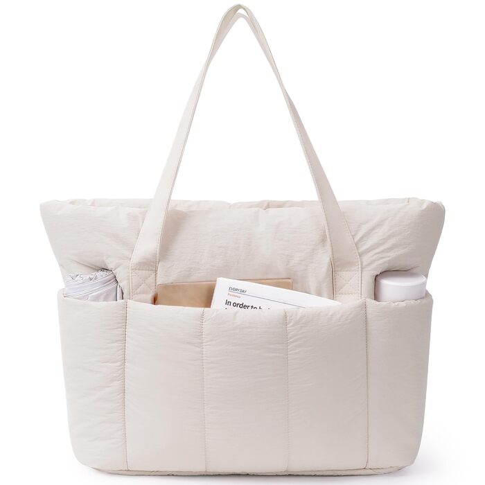 Сумка жіноча Narwey Shopper бежева, велика, легка - для роботи, навчання, як сумка для вчителя з багатьма кишенями