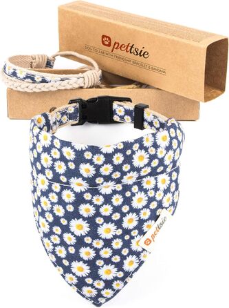 Pettsie Dog Collar with Bandana Cloth and Friendship Bracelet, Adjustable Sizes S, M, and L, Strong and Durable, Great Gift for Dog Lovers in Attractive Packaging, M, Pink (L (18.0 - 26.0 inches), Dark Blue)