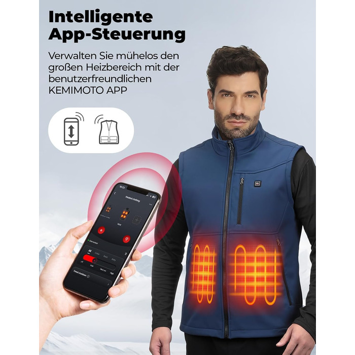 Обогреваемая жилетка KEMIMOTO с функцией App, для мужчин и женщин, с аккумулятором 10000mAh, 4 зоны обогрева, для мотоцикла, катання на лижах (Синій, L)