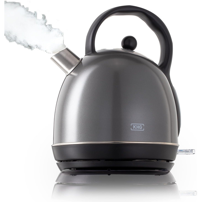 Електричний чайник KHG WK-1711 Retro, зелений, 1.7 л, нержавіюча сталь, з фільтром від накипу, індикатором рівня води, захистом від сухого кипіння та автоматичним вимкненням, прихований нагрівальний елемент, BPA-free, 2200 Вт