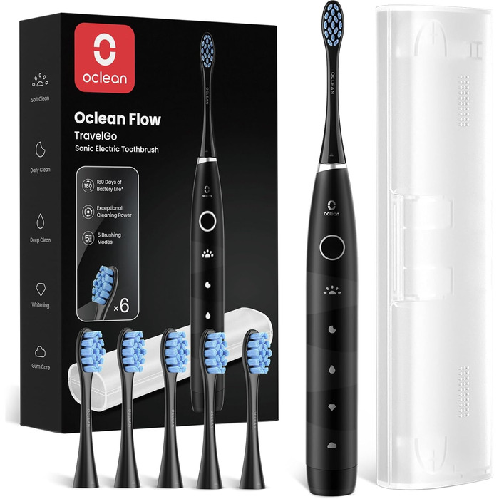 Oclean Find Duo Set: Електрична зубна щітка 2 шт. з 5 режимами, акумулятор 180 днів, IPX7, рожевий & блакитний (чорний, 6 шт.)