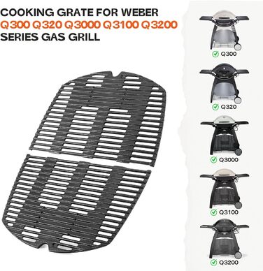 Решітка для гриля Weber Q300, Q320, Q3000, Q3100, Q3200 Onlyfire - чавун, заміна 7646 (2 шт.)