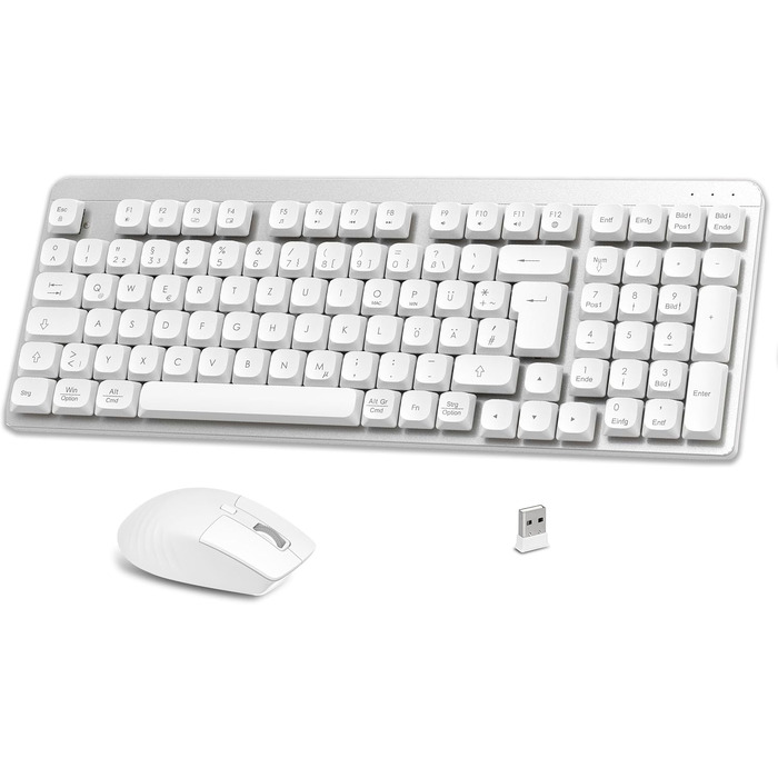 Механічна клавіатура та миша Leadsail FA98 бездротове комплект QWERTZ, 98 клавіш, низькопрофільний червоний перемикач, 1600 DPI, для Windows/MacOS/PC/Laptop (срільно-білий)