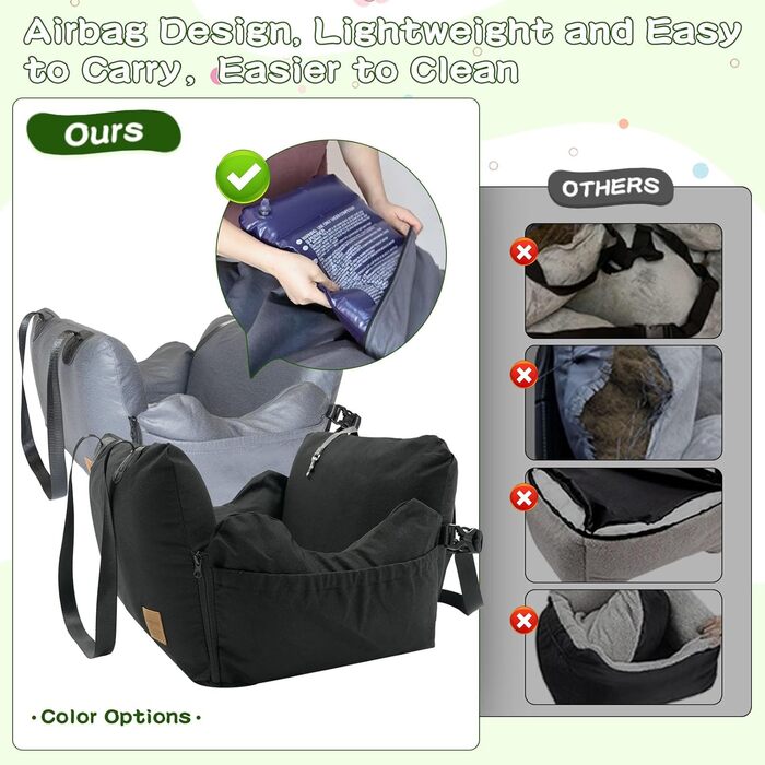 Автомобільний собачий сидіння для собак до 15 кг, чорний, знімний Airbag, миється, з технічної тканини