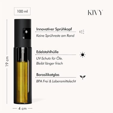 Розпилювач для олії KIVY 100 мл, чорний матовий – флакон з точним розпилювачем для оливкової олії, кулінарії