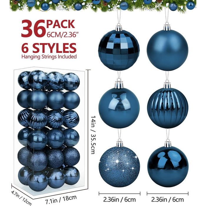 Прикраси для ялинки BLAZOR, 36 шт. 4см/6см, пластикові кулі, червоні, золоті, сині, срібні