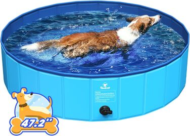 Pawaboo Foldable Dog Pool, Dog Bath, Swimming Pool for Dogs, Easy Storage, Durable Scratch-Resistant Pet Pool for Puppies and Cats, Portable Splash Pool for Pets (80cm x 20cm, S) (120cm x 30cm - Large)