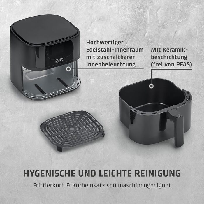 Фритюрниця без олії CASO AirFry 6.0 - 6 літрів, тиха, з таймером та 8 пресетами, нержавіюча сталь