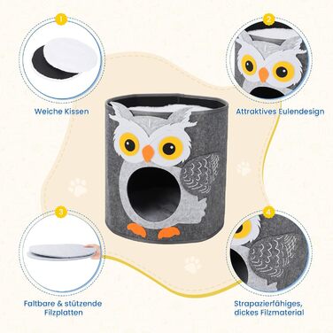 Кігтеточка-будиночок для котів Dripex з 2 поверхів, з фетру, з подушкою, 30x35x35 см (Сова)
