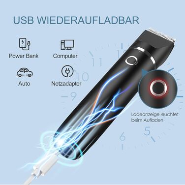 Триммер для собак: набір для стрижки кігтів, USB-зарядка, безпечний, тихий, IPX7 водонепроникний, чорний