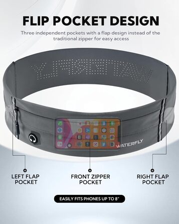 Водонепроникний поясний ремінь Waterfly для бігу, спорту та фітнесу (чоловічий/жіночий, темно-сірий)