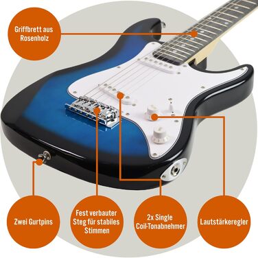 Електрогітара 3/4 розміру 3rd Avenue XF Ultimate Kit з підсилювачем 10W, тюнером, кабелем, стійкою, Gigbag, ременем, запасними струнами, медіаторами, каподастром - Початковий набір, блакитний