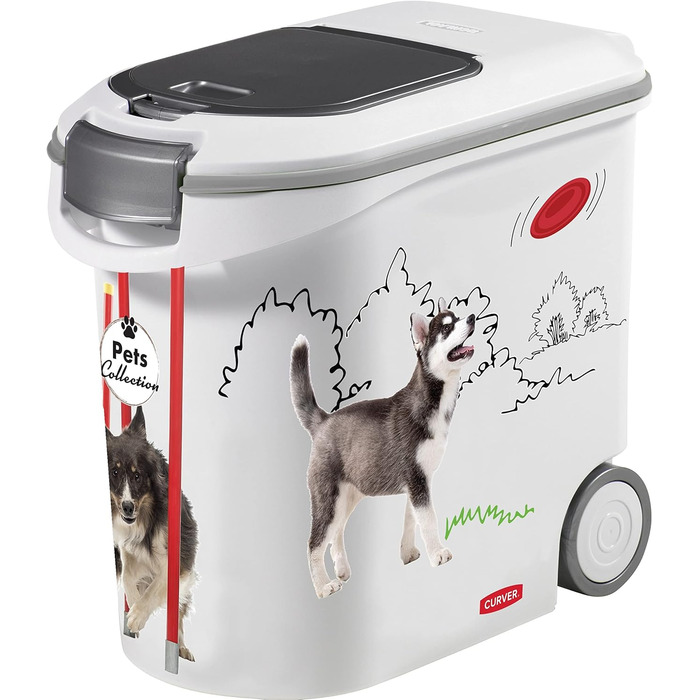Контейнер для корму для собак Curver – 35 л/12 кг – Pets Collection – герметичний, з колесами, 28 x 49 x 43 см