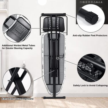 Прасувальна дошка Duwee Extra велика з парогенератором, термостійке покриття, регульована висота, стабільні ніжки, складна, 122 x 43 см (Біла)