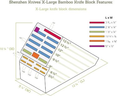 Універсальний бамбуковий блок для ножів Shenzhen Knives XL на 20 широких слотів – органайзер для зберігання кухонних ножів без ножів