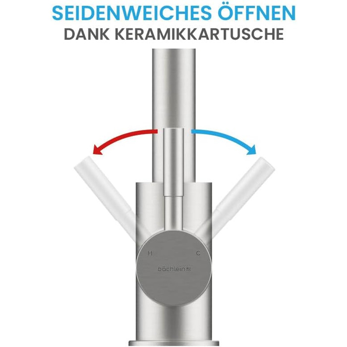 Кухонний змішувач Bächlein Plivo з нержавіючої сталі – одноручний, поворотний вилив, масивний дизайн, для кухні